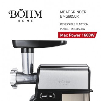 Masina de tocat carne electrica BÖHM BMG6050R, 1,7 Kg/min, 500-1600 W 3 x site 3/5/7 mm, cutit, accesoriu carnati / kebbe